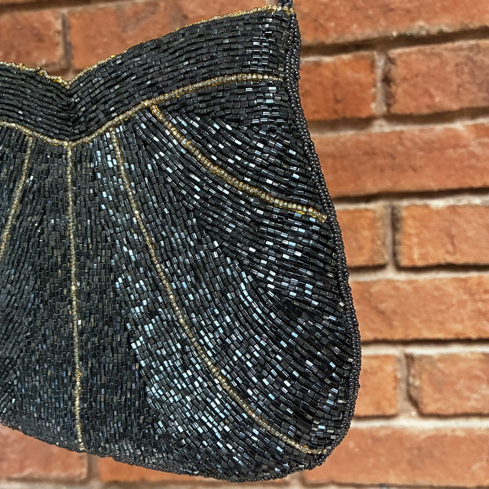 Henry Birks Vintage Beaded Evening Bag Black Hand-Beaded Purse Formal Cocktail - Picture 8 of 16